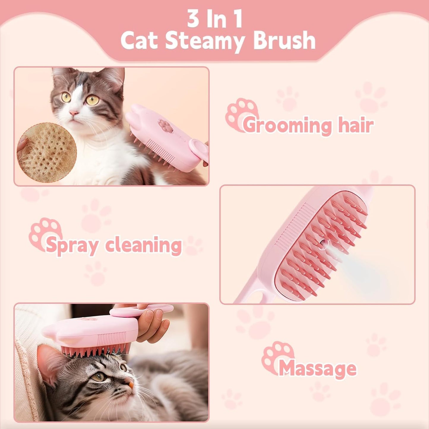 Innovative 3 In 1 Pet Steam Brush Shedding Massage And Grooming In One Perfect For Dogs And Cats Short And Long Hair Static Flying Hair Remover And Water Sprayer