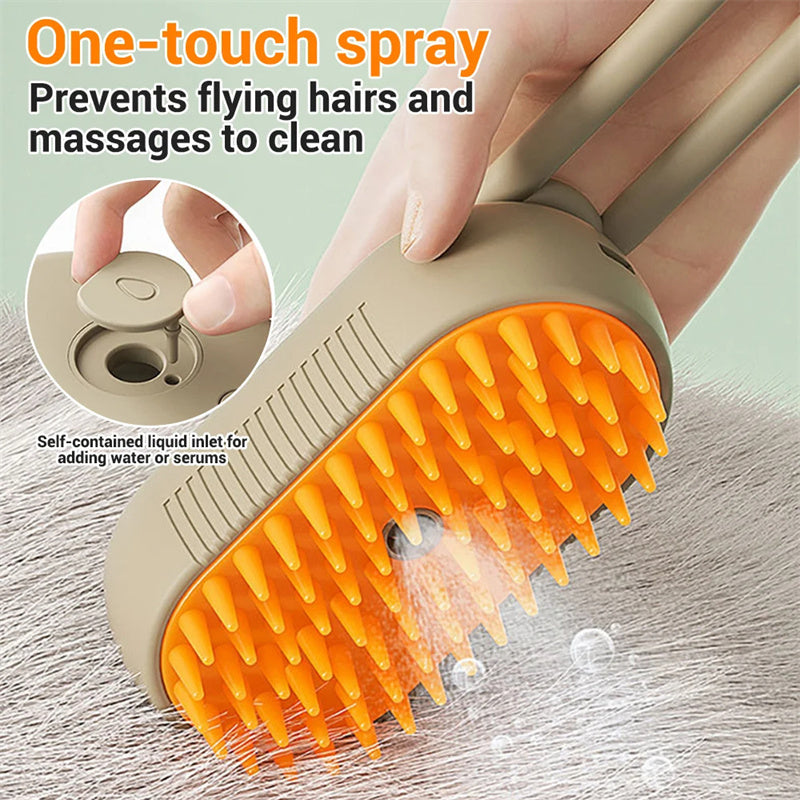 🐾 3-in-1 Electric Steam Pet Brush – Cat & Dog Hair Removal, Massage & Grooming Comb 🐶🐱