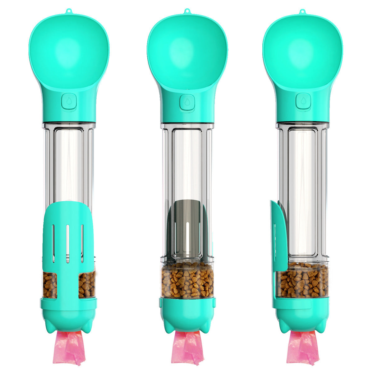🐶 3-in-1 Portable Dog Water Bottle – 300/500ml Travel Food Feeder & Poop Bag Dispenser 🐾
