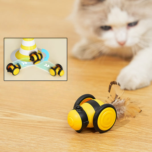 Electric Cat Car Toy – Interactive Running Bee Toy with Feather Teaser for Kittens