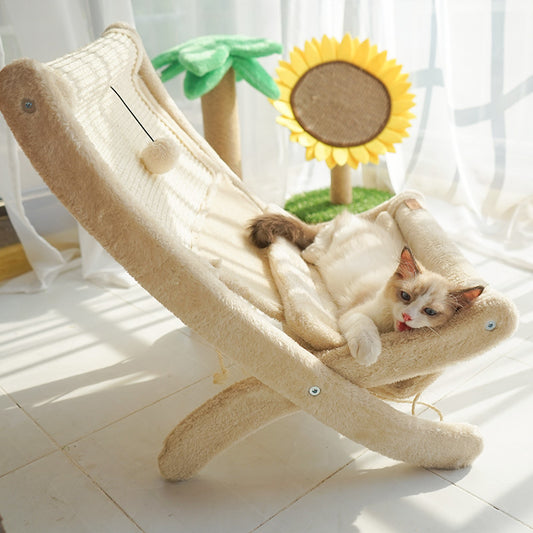 Pet Cat Sofa Bed – Sunbathing Recliner Chair with Scratching Post & Mat