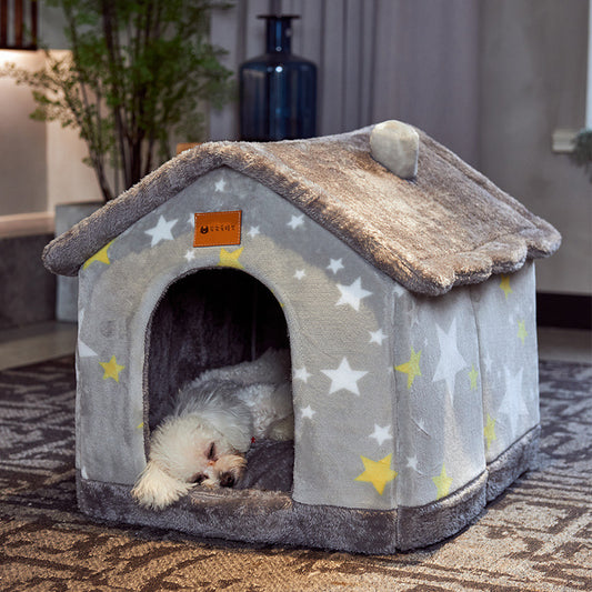 Foldable Pet House – Warm Enclosed Dog & Cat Bed with Removable Nest