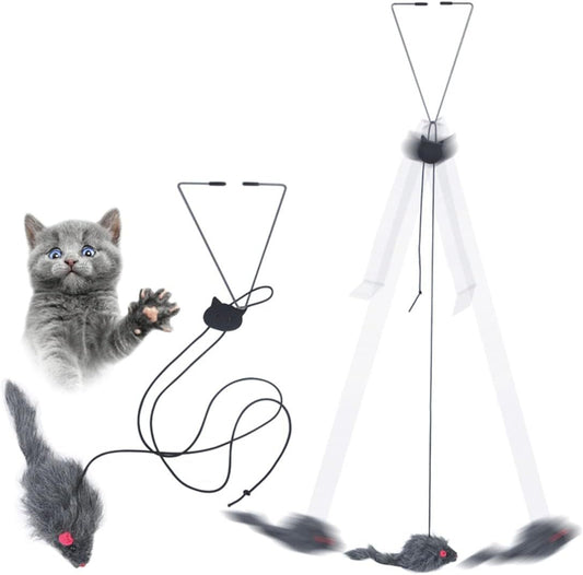 Interactive Hanging Cat Feather Toy – Retractable Indoor Teaser for Cats & Kittens