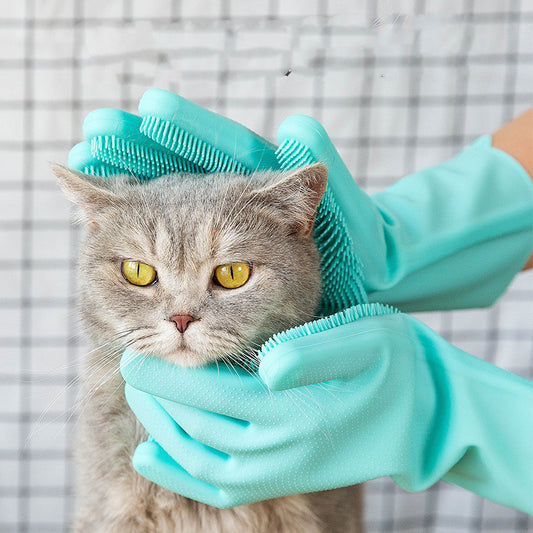 Silicone Pet Grooming Glove – Hair Removal, Bath & Massage Brush for Cats & Small Dogs