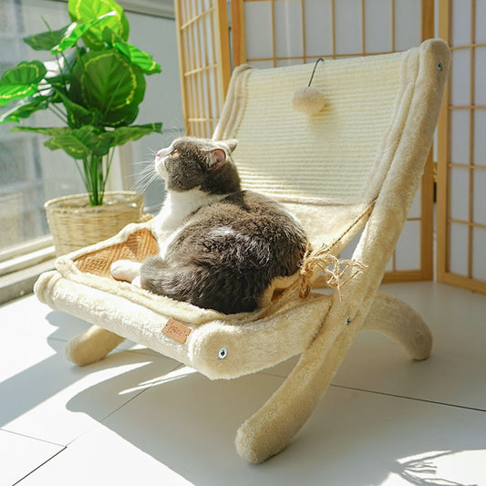 Pet Cat Sofa Bed – Sunbathing Recliner Chair with Scratching Post & Mat