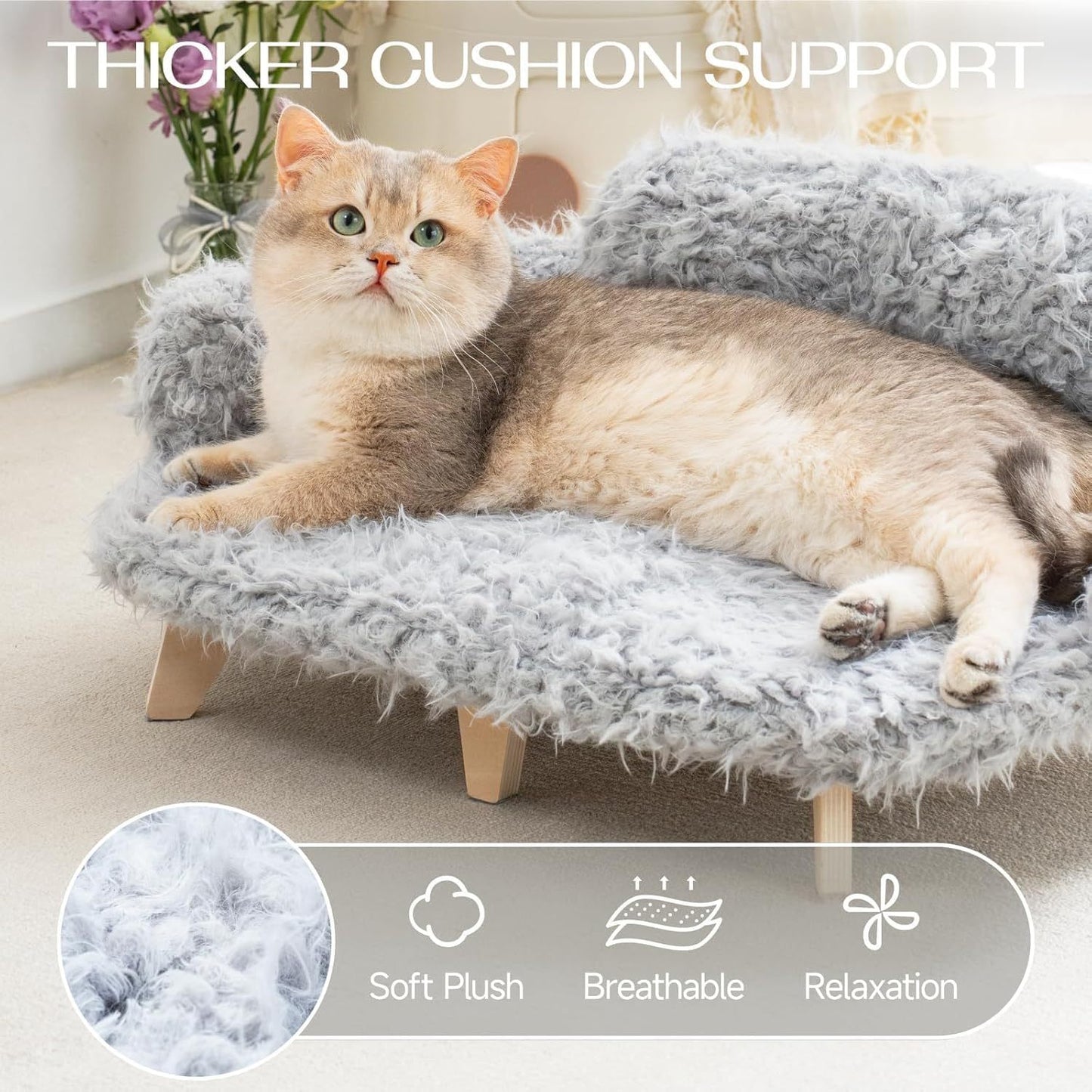 🐾 MEWOOFUN Elevated Cat Bed with Washable Cover – Wooden Pet Sofa for Cats & Small/Medium Dogs, Grey, Modern Design ✨