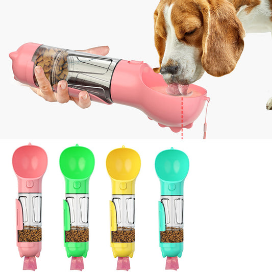 🐶 3-in-1 Portable Dog Water Bottle – 300/500ml Travel Food Feeder & Poop Bag Dispenser 🐾