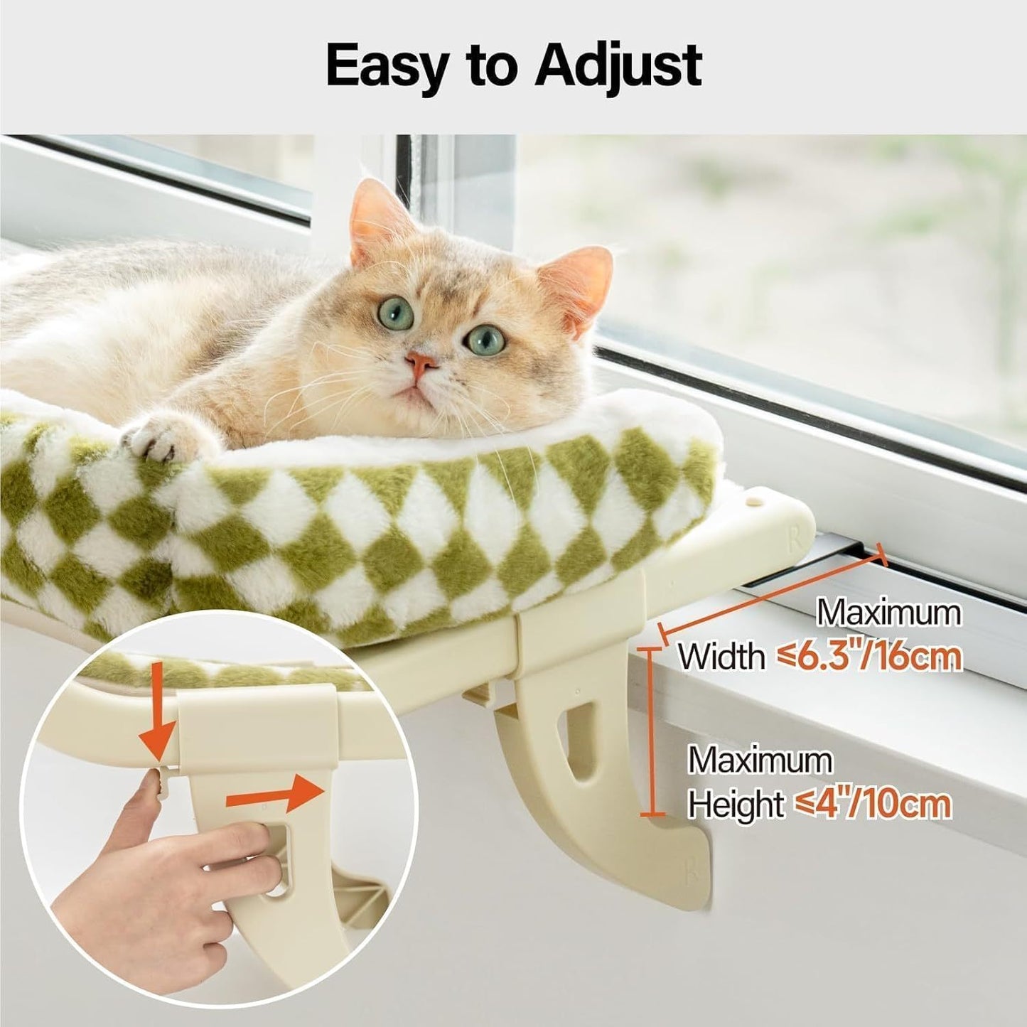 MEWOOFUN Cat Window Sill Perch For Indoor Cats, One-Step Sliding Clamping Slot Adjustment Cat Window Hammock With Removable Covers, Cat Bed For Windowsill & Bedside Green, Large