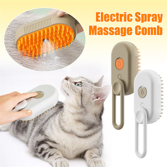 🐾 3-in-1 Electric Steam Pet Brush – Cat & Dog Hair Removal, Massage & Grooming Comb 🐶🐱