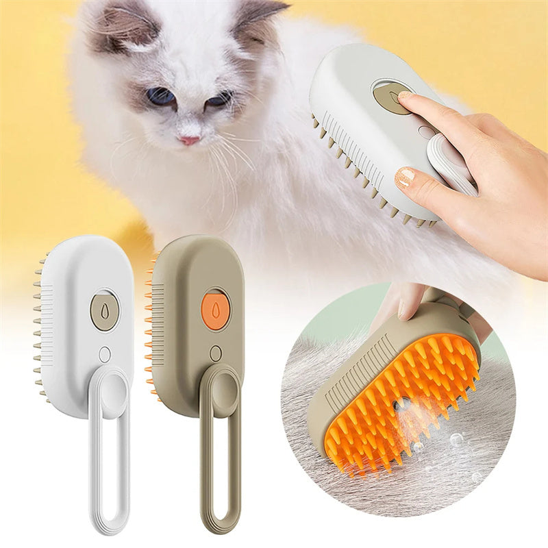 🐾 3-in-1 Electric Steam Pet Brush – Cat & Dog Hair Removal, Massage & Grooming Comb 🐶🐱
