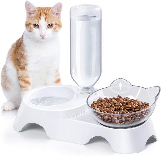 🍽️ Double Pet Bowls – Tilted Water & Food Bowl Set with Automatic Waterer for Dogs & Cats 🐶🐱