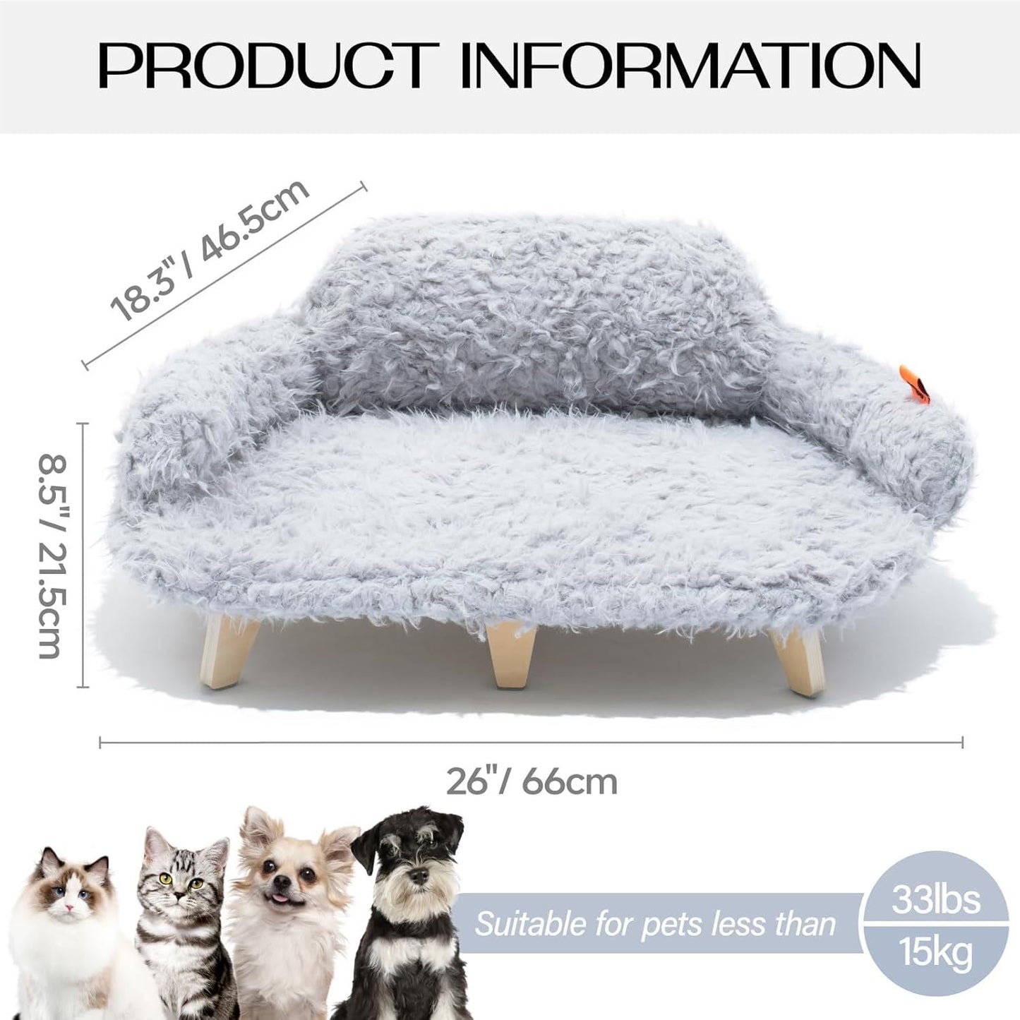 🐾 MEWOOFUN Elevated Cat Bed with Washable Cover – Wooden Pet Sofa for Cats & Small/Medium Dogs, Grey, Modern Design ✨