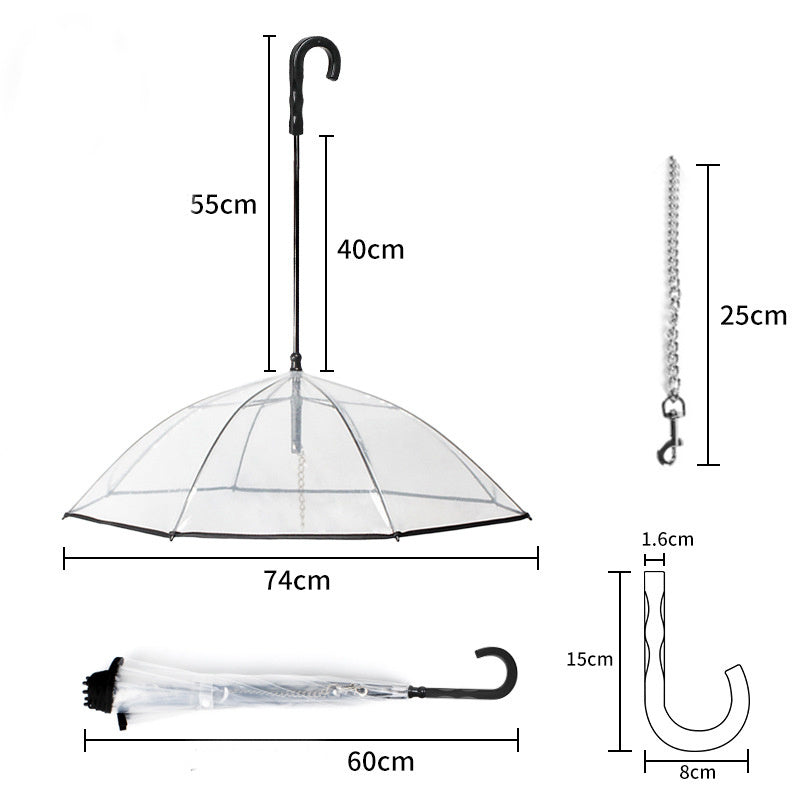 ☔ Dog Umbrella with Leash – Transparent Pet Umbrella with Removable Traction Chain 🐾