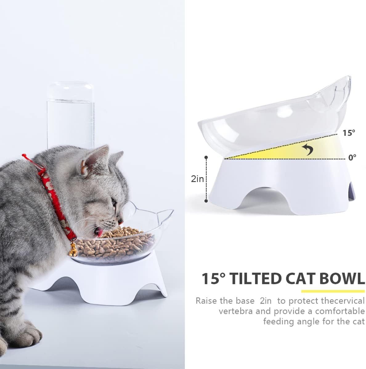 🍽️ Double Pet Bowls – Tilted Water & Food Bowl Set with Automatic Waterer for Dogs & Cats 🐶🐱