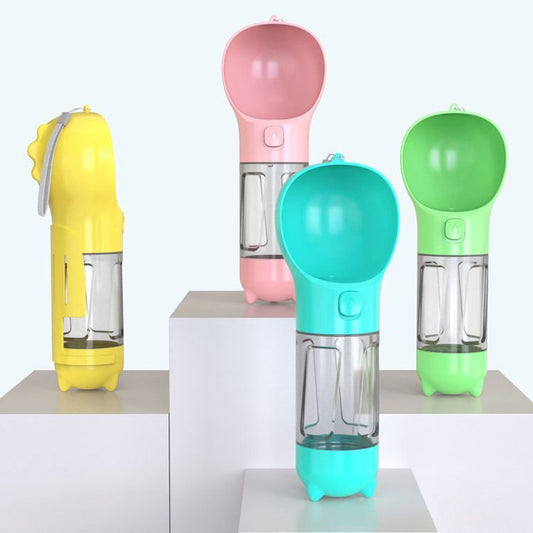 🐶 3-in-1 Portable Dog Water Bottle – 300/500ml Travel Food Feeder & Poop Bag Dispenser 🐾
