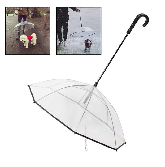 ☔ Dog Umbrella with Leash – Transparent Pet Umbrella with Removable Traction Chain 🐾