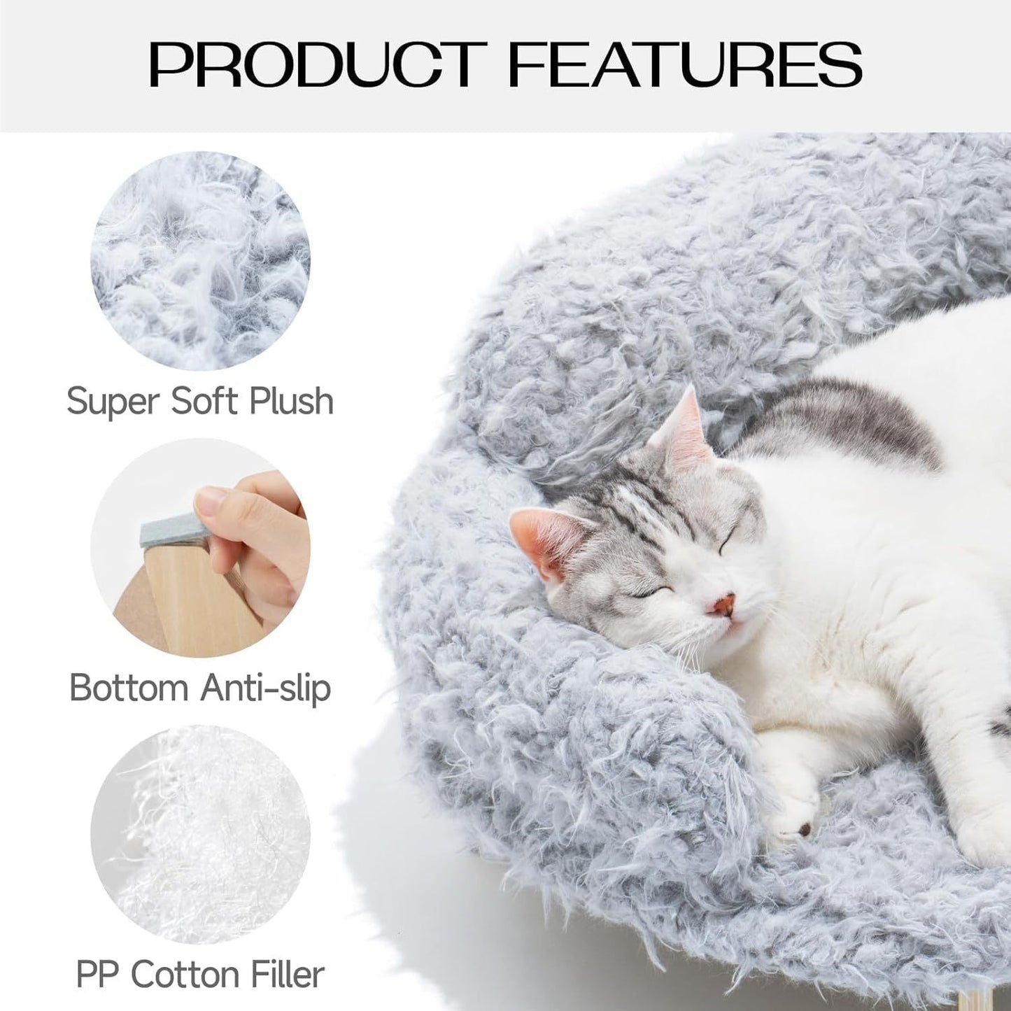 🐾 MEWOOFUN Elevated Cat Bed with Washable Cover – Wooden Pet Sofa for Cats & Small/Medium Dogs, Grey, Modern Design ✨